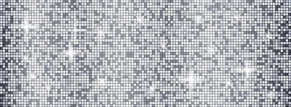 Silver disco ball seamless pattern. Abstract mirror mosaic with glitter shi.. Stock Illustration