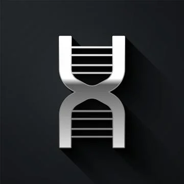 Silver DNA symbol icon isolated on black background. Long shadow style. Vecto Stockillustratie