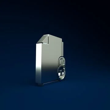 Silver Document and lock icon isolated on blue background. File format and pa Illustrazione stock