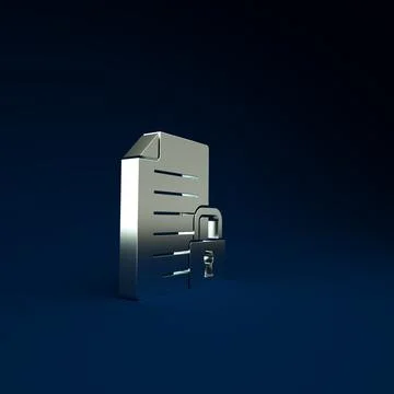Silver Document and lock icon isolated on blue background. File format and pa Illustrazione stock