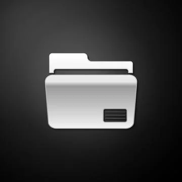 Silver Document folder icon isolated on black background. Accounting binder Illustrazione stock