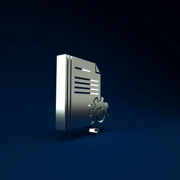 Silver Document settings with gears icon isolated on blue background. Softwar 스톡 일러스트