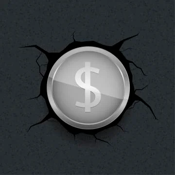 Silver dollar on cracked background Stock Illustration