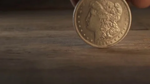 SILVER DOLLAR SLOW Motion Stock Footage 74356499
