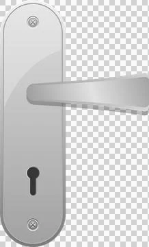 Silver door handle on a dark background, with visible screws and a keyhole .. Stock Illustration
