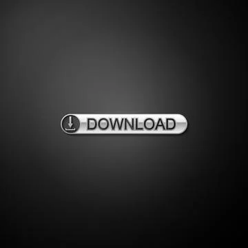 Silver Download button with arrow icon isolated on black background. Upload Illustrazione stock