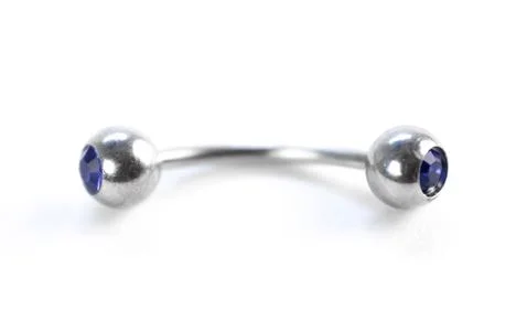 Silver earring for piercing. Close up. Isolated on a white background 스톡 사진