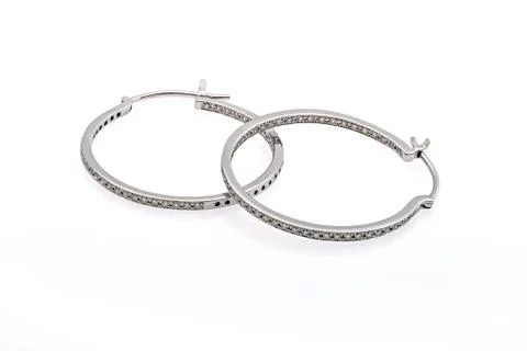 Silver Earrings with Crystals Stock Photos