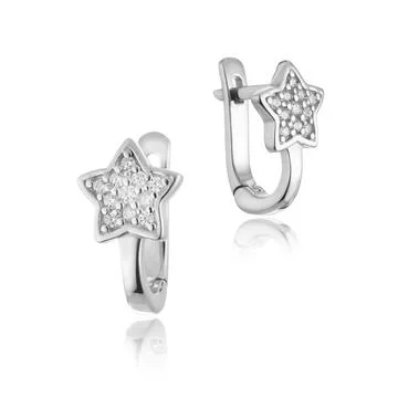 Silver earrings on a white background Stock Photos