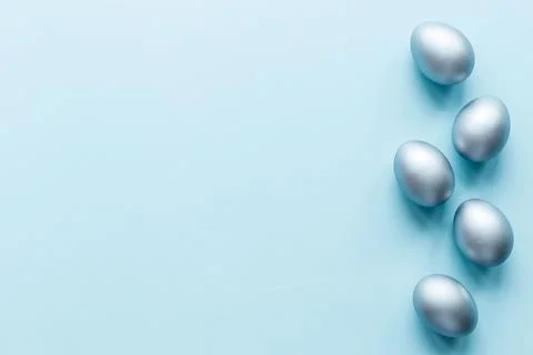 Silver Easter eggs. Easter decoration, top view Stock Photos