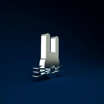Silver Easter rabbit icon isolated on blue background. Easter Bunny. Minimali Stock Illustration