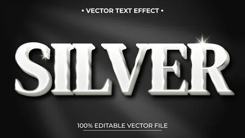 Silver Editable Text Effect metallic and shiny font style Stock Illustration