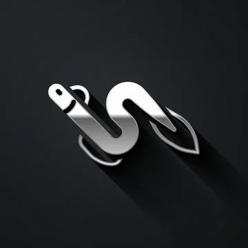 Silver Eel fish icon isolated on black background. Long shadow style. Vector Stock Illustration