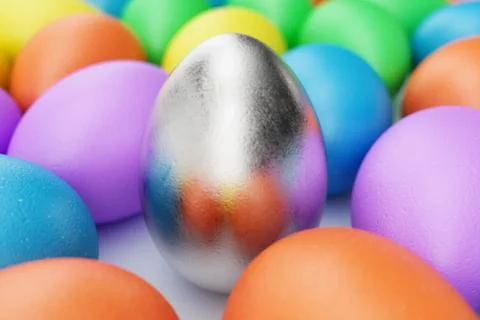 Silver egg in centre, easter eggs, pastel color, multi color eggs: pink, blue Stock Illustration