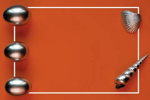 Silver eggs and shells on colored background Stock Photos