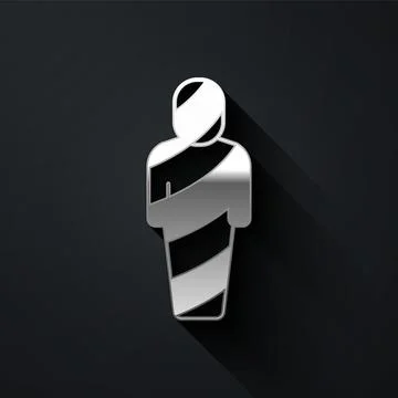 Silver Egypt mummy icon isolated on black background. Long shadow style. Vector Stock Illustration