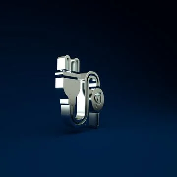 Silver Electric saving plug in leaf icon isolated on blue background. Save en 스톡 일러스트