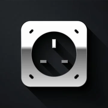 Silver Electrical outlet icon isolated on black background. Power socket Illustrazione stock
