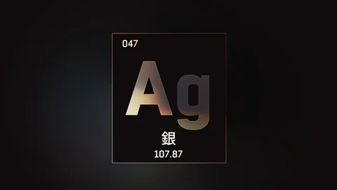 Silver as Element 47 of the Periodic Table 3D animation on grey background Video stock 126457195