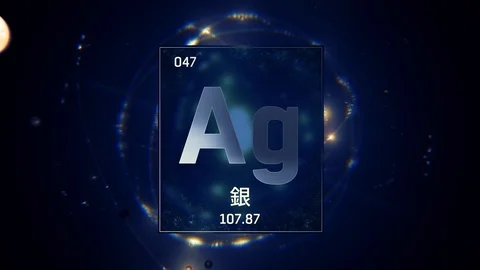 Silver as Element 47 of the Periodic Table 3D animation on blue background 스톡 동영상 126457247