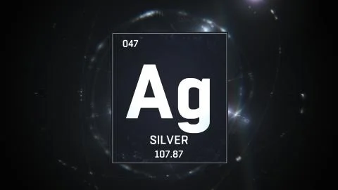 Silver as Element 47 of the Periodic Table 3D illustration on silver background Illustrazione stock