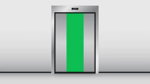Silver elevator door opening and closing animation with green screen placeholder Stock Footage 334751809