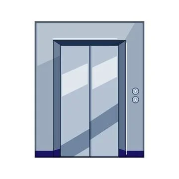 Silver elevator doors on wall with direction buttons Ilustración de archivo