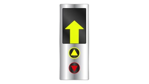 Silver elevator indicator going up animation with glowing green arrow upward. Stock Footage 332307023