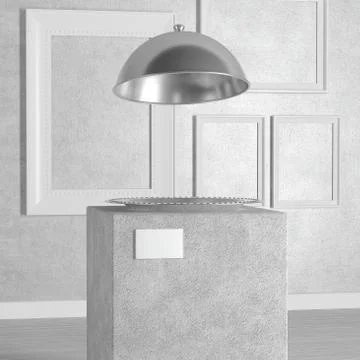 Silver Empty Restaurant Cloche over Pedestal, Stage, Podium or Column in Art  Ilustração Stock