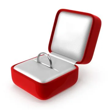 Silver Engagement Ring in Open Red Jewelry Box Stock Illustration