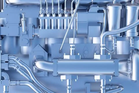 Silver engine vehicle closeup Stock Illustration