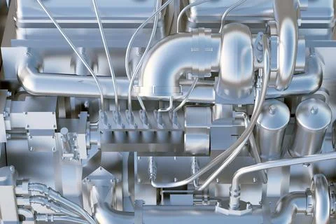 Silver engine vehicle closeup Stock Illustration