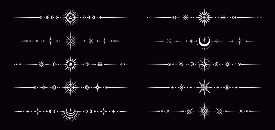 Silver esoteric celestial divides esoteric borders Illustrazione stock