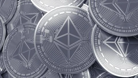 Silver Ethereum cryptocurrency mining concept background. Stock Illustration