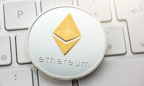 Silver ethereum cryptocurrency Stock Photos