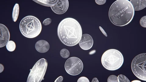 Silver Ethereum fall slow motion Looped Animated 4K background. Vidéo 88131754
