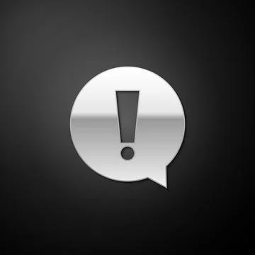 Silver Exclamation mark in circle icon isolated on black background. Hazard 스톡 일러스트