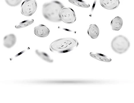 Silver falling coins vector realistic casino background, 3d coin money Stock Illustration