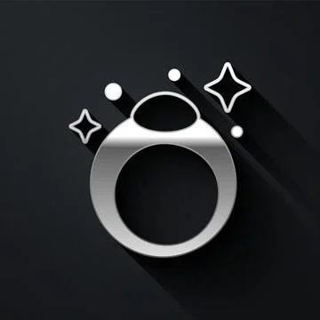 Silver Fantasy magic stone ring with gem icon isolated on black background. Long Stock Illustration