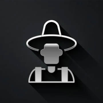 Silver Farmer in the hat icon isolated on black background. Long shadow style 스톡 일러스트