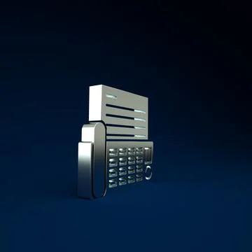 Silver Fax machine icon isolated on blue background. Office Telephone. Minima Ilustração Stock