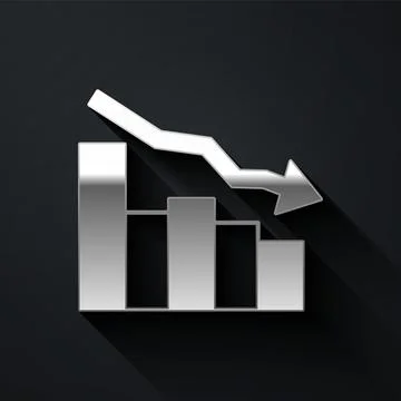 Silver Financial growth decrease icon isolated on black background. Increasing Stock Illustration