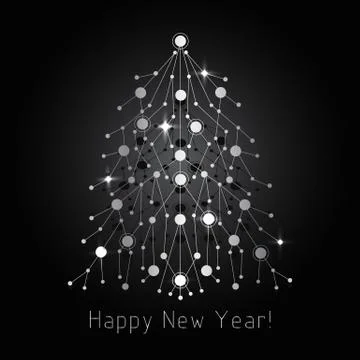Silver fir tree made of connected lines and dots Stock Illustration