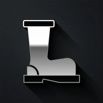 Silver Fire boots icon isolated on black background. Long shadow style. Vector Stock Illustration