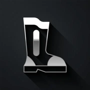 Silver Fire boots icon isolated on black background. Long shadow style. Vector Stockillustratie