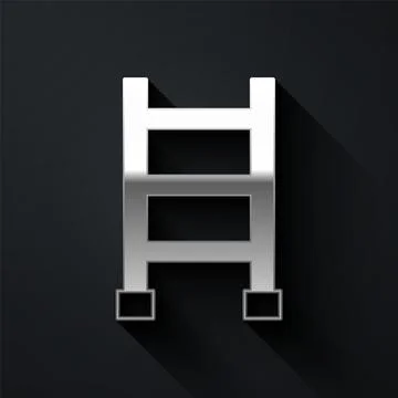 Silver Fire escape icon isolated on black background. Pompier ladder. Fireman Ilustración de archivo