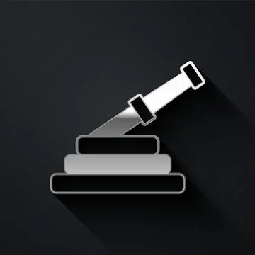 Silver Fire hose reel icon isolated on black background. Long shadow style... Stock Illustration