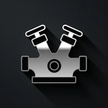 Silver Fire hydrant icon isolated on black background. Long shadow style. Vector Stock Illustration