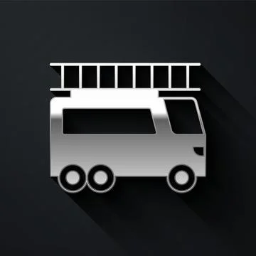 Silver Fire truck icon isolated on black background. Fire engine. Firefighters 스톡 일러스트