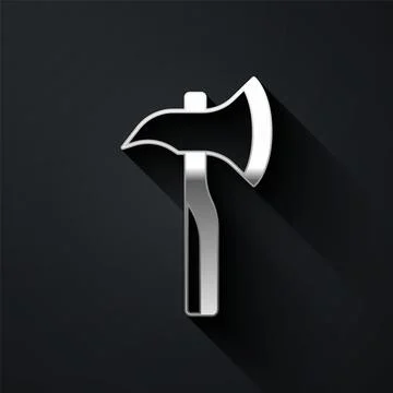 Silver Firefighter axe icon isolated on black background. Fire axe. Long sh.. Stock Illustration